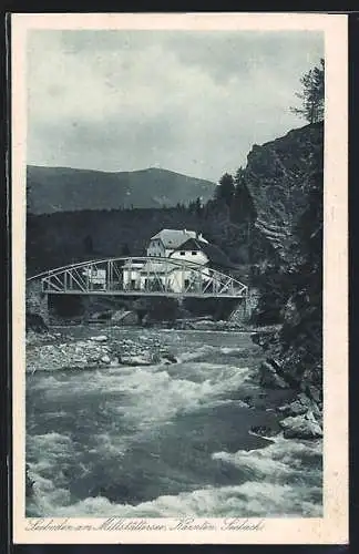 AK Seeboden /Millstättersee, Seebach, Flusspartie mit Brücke