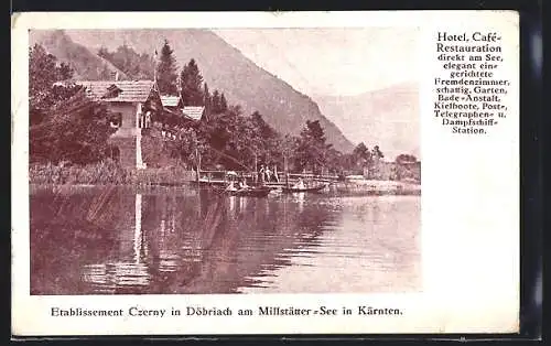 AK Döbriach /Millstättersee, Hotel Etablissement Czerny, vom Wasser gesehen