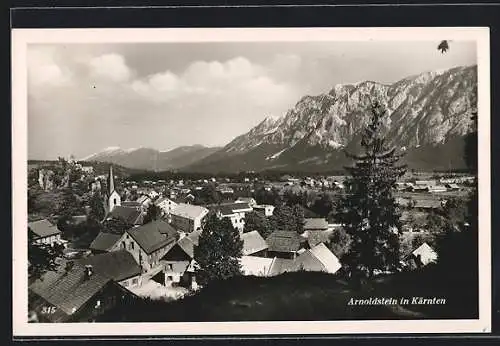 AK Arnoldstein, Gesamtansicht mit Kirche und Alpen