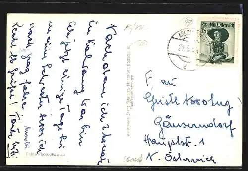 AK Arnoldstein, Gesamtansicht mit Kirche und Alpen