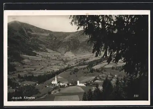 AK Arriach /Kärnten, Panorama mit Kirche