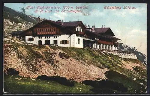 AK Puchberg am Schneeberg, Hotel Hochschneeberg u. K. K. Post und Staatstelefon