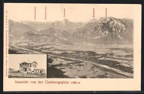 AK Salzburg, Hotel Gaisbergspitze mit Aussicht auf Watzmann, Untersberg und Hochkalter