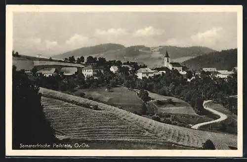 AK Peilstein, Ortsansicht mit Kirche und Bergpanorama