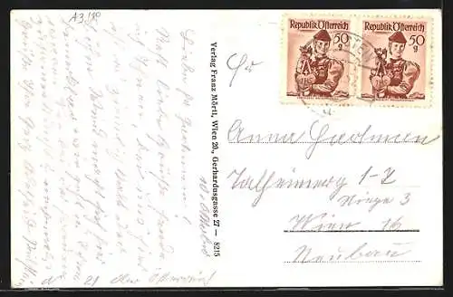 AK Peilstein, Ortsansicht mit Kirche und Bergpanorama