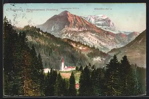 AK Schröcken i. Bregenzerwald /Vorarlberg, Ortspartie mit Juppenspitze und Mohnenfluh