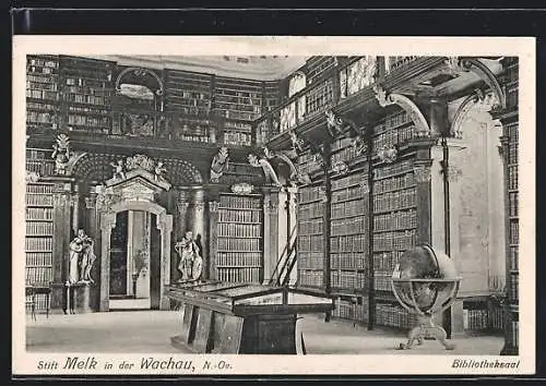 AK Melk in der Wachau, Stift Melk, Bibliotheksaal, Innenansicht