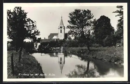 AK Kirnberg an der Mank, Uferpartie mit Kirche