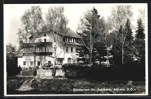 AK Altheim, Sanatorium Dr. Schwartz mit Parkplatz