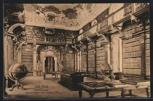 AK Melk, Stift Melk, Bibliotheksaal mit Deckenfresko, Innenansicht