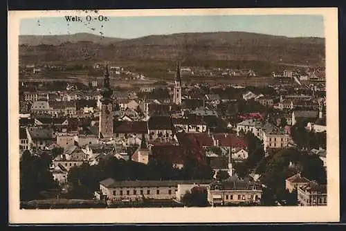 AK Wels /O.-Oe., Teilansicht mit Kirche