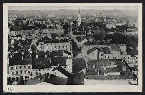 AK Wels, Teilansicht mit Kirche und Strassenpartie
