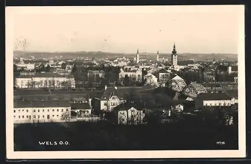 AK Wels /O.-Ö., Teilansicht mit Kirche und Brücke