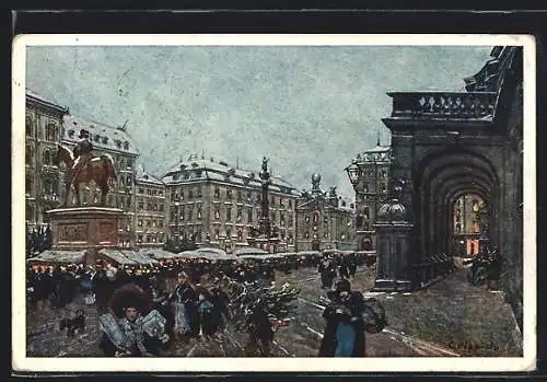 Künstler-AK Wien, Am Hof mit Nachtmarkt