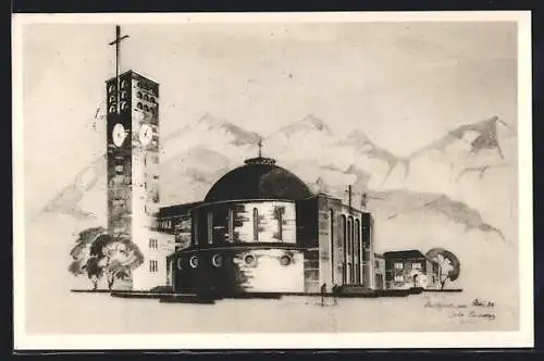 Künstler-AK Bludenz, Hl. Kreuzkirche