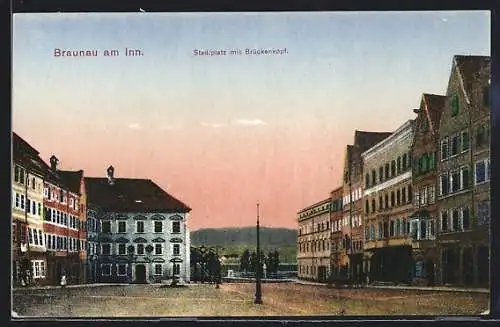 AK Braunau am Inn, Stadtplatz mit Brückenkopf