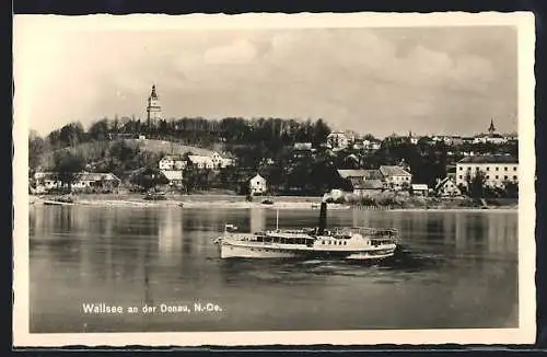 AK Wallsee an der Donau, Flusspartie mit Dampfschiff