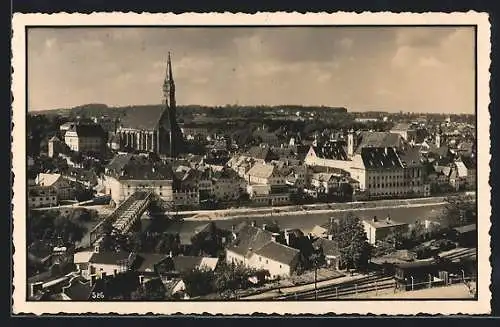 AK Steyr /O.-Ö., Stadtansicht mit Flusspartie und Brücke