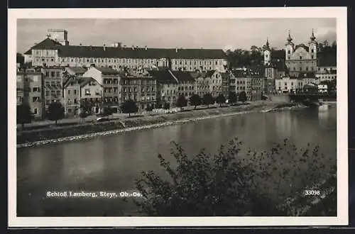 AK Steyr /O.-Ö., Schloss Lamberg mit Flusspartie