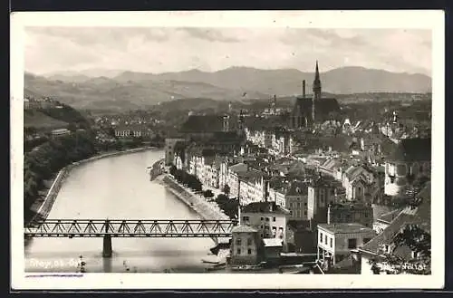 AK Steyr /Ob.-Öst., Teilansicht mit Flusspartie