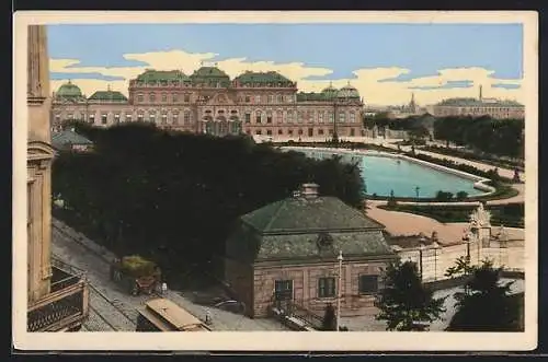AK Wien, Schloss Belvedere mit Strassenpartie und Strassenbahn