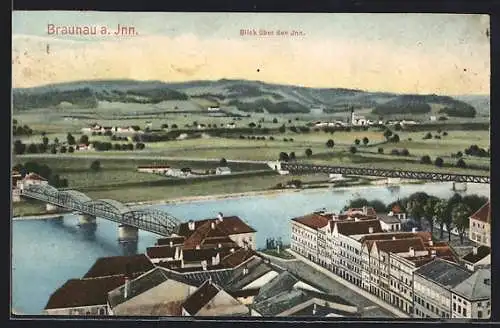 AK Braunau a. Inn, Ortsansicht mit Innbrücke