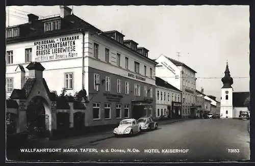 AK Maria Taferl /N.-Ö., Hotel Kaiserhof mit Strassenpartie und VW Käfer