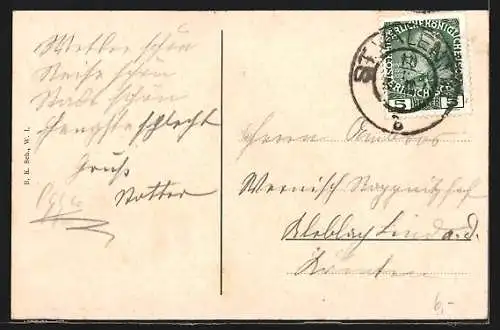 AK Steyr, Stadtansicht mit Gebirgshintergrund