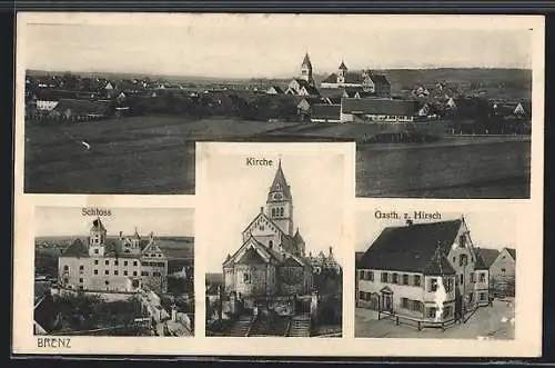 AK Brenz / Sontheim, Gasthaus z. Hirsch, Kirche und Schloss