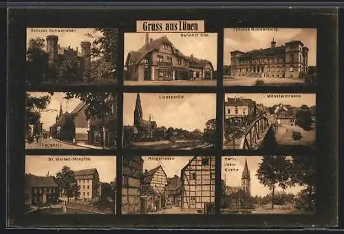 AK Lünen, Bahnhof Süd, Langestrasse, Schloss Buddenburg