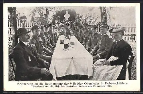 AK Hohenschäftlarn, Beurlaubung der 9 Brüder Oberrieder am 15.08.1917