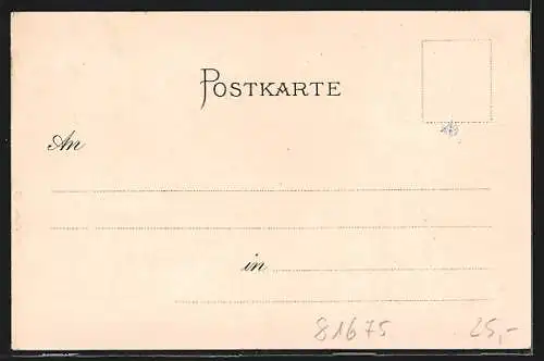 Lithographie München-Haidhausen, Alte Häuser im Stadtteil, Brunnen