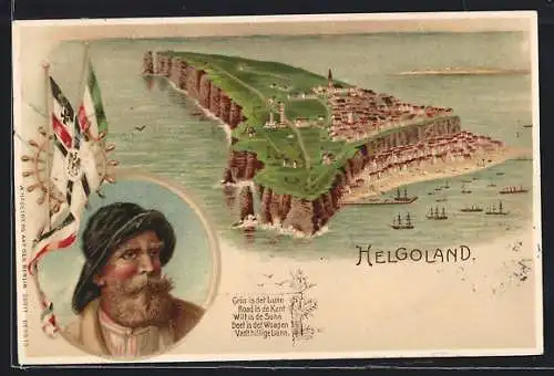 Lithographie Helgoland, Ortsansicht, Helgoländer