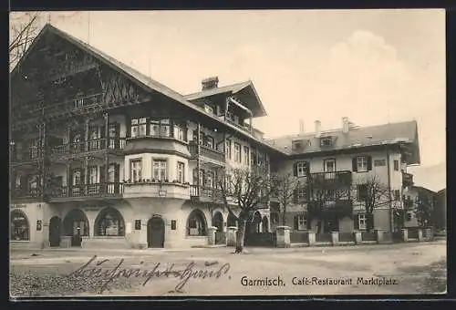 AK Garmisch, Cafe-Restaurant Marktplatz