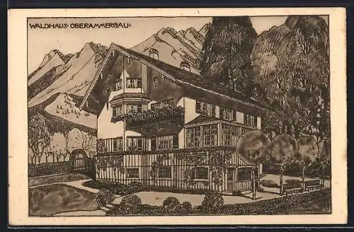 AK Oberammergau, Hotel Waldhaus gegen die Berge