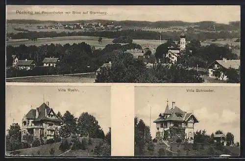 AK Pöcking bei Possenhofen, Villa Roehr, VIlla Schroeder, Panorama