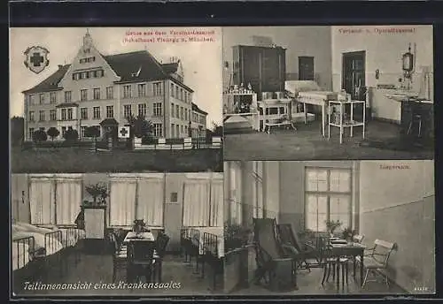 AK Planegg, Vereins-Lazarett, Teilinnenansicht eines Krankensaales