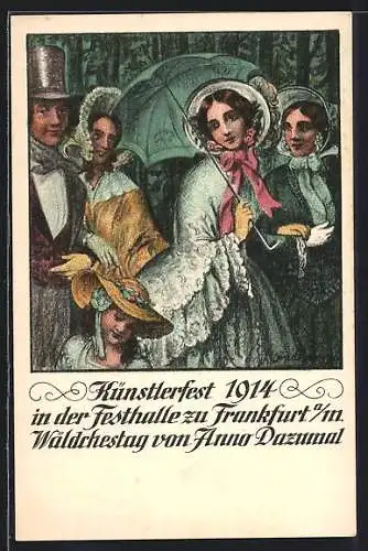 AK Jugendstil, Künstlerfest 1914 in Frankfurt am Main, Frau mit Schirm
