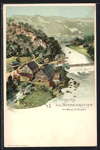 Lithographie Wiesenkotten bei Burg a. d. Wupper, Restaurant zum Wiesenkotten