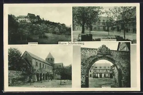 AK Giessen, Ruine Schiffenberg, Blick auf Wirtschaftsgebäude, Klosterkapelle und Nordportal