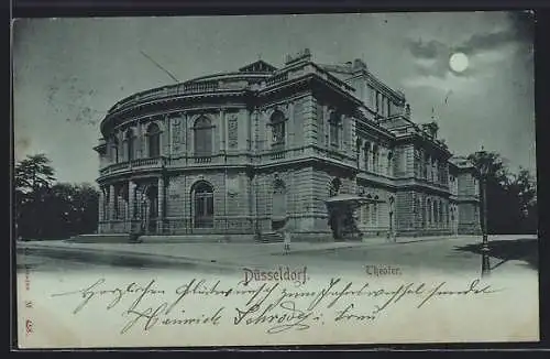 Mondschein-AK Düsseldorf, Theater mit Strassenpartie