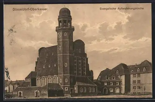 AK Düsseldorf-Oberkassel, Evangelische Auferstehungkirche im Sonnenschein