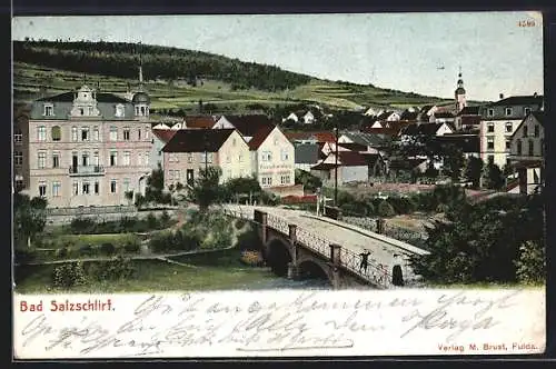 AK Bad Salzschlirf, Ortsansicht mit Brücke