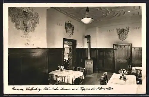 AK Schiffenberg, Altdeutsches Zimmer m. d. Wappen der Ordensritter