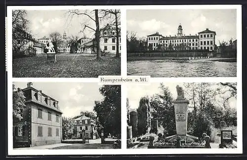 AK Rumpenheim a M., Denkmal, Strassenpartie und Schloss mit Park
