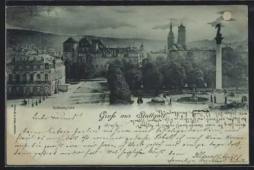 AK Stuttgart, Schlossplatz aus der Vogelschau