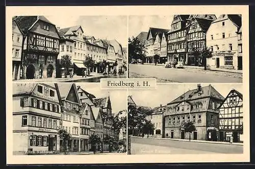 AK Friedberg i. H., Rosenecke, Neues Rathaus und Altes Rathaus