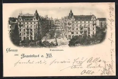 AK Frankfurt a. M., Kaiserstrasse mit Uhrturm