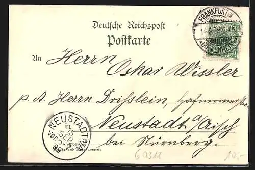 Lithographie Alt-Frankfurt, Flusspartie mit Dom