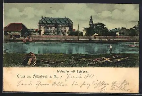 AK Offenbach a. M., Mainufer mit Schloss